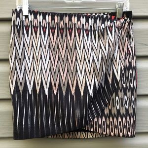 Bebe Tribal Pattern Wrap Mini Skirt